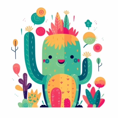Mexican cactus, clipart design, minimalist, bright color, super cute, isolated white background, high quality, 2d, vector, flat