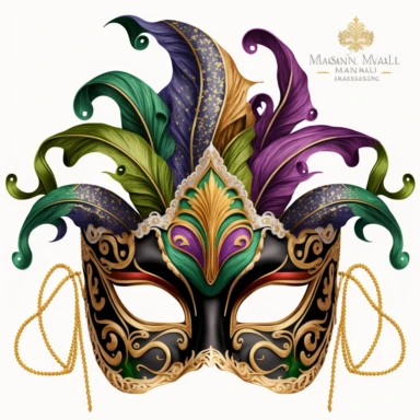 singlular Masquerade Mask Clipart, Mardi Gras mask clip art, Carnival graphics, Venetian mask, costume party, plain background