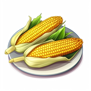 a plate of corn on the cob, cartoon, detailed, clip art, white background