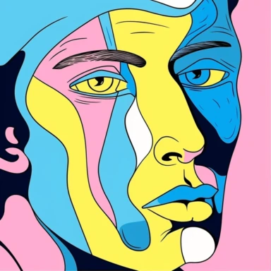 face illustration cartoon portraits face line illustration human face clipart silhouette, in the style of pink and azure, pop art style, handsome, light yellow and light navy, vibrant figurative expressionism