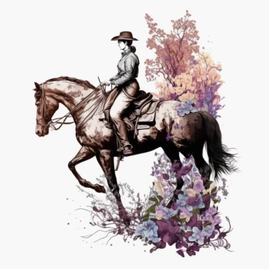 horse rider, flowers, clipart, very detailed, high resolution, white background