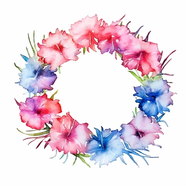 colorfull Dianthus flower crown, watercolor, white background, clipart