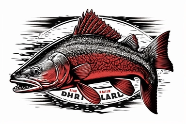 Red Drum Trophy Fish, dynamic sports graphic, Clean vector art, clipart, sticker, black on white background