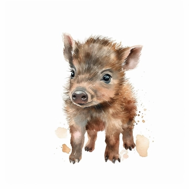 A baby boar clipart, white background, watercolor drawing