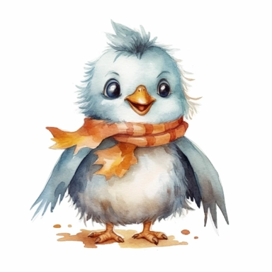 a Cute Happy Penguin in the style of Watercolor Kate Greenaway Clipart, White Background