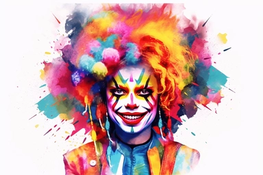 colorful vibrant bright neon clown, watercolor clip art