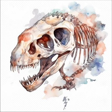 Watercolor dinosaur fossil clipart, white isolated background, space out, hd