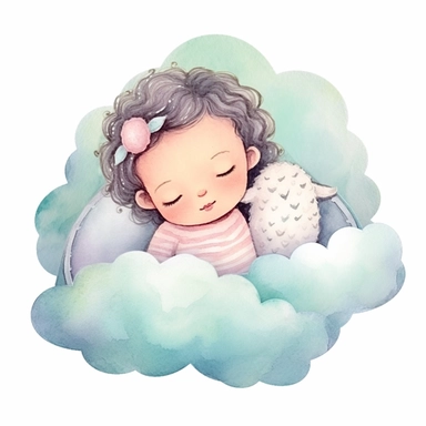 ute and adorable clipart of newborn baby girl sleeping on a cloud, different nationalities, clipart, watercolor, hq, clearly defined images--q2--v5--s1000