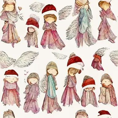 chistmas angels pattern, gradient background in watercolor clipart style