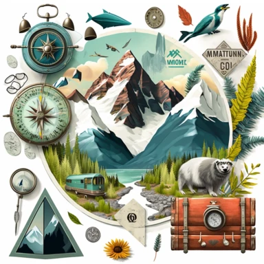 clipart with a wanderlust theme, featuring illustrations of mountains, compasses, and adventure gear, reflecting millennials and Gen Z's love for travel and exploration