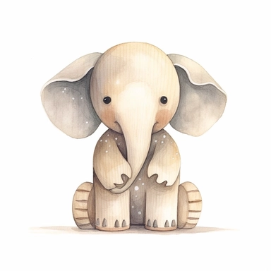 elephant, clipart aquarelle, wooden toy, neutral colors, minimalistic, adorable, shabby