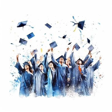 watercolor style, Graduation hat toss: Clipart showing a group of graduates throwing their caps in the air, celebrating the completion of their studies. clipart, isolated on white background, 4K