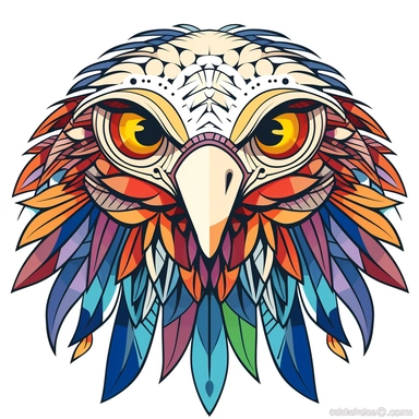 clipart of an eagle head in simple mandala style, simple, white background, bright colors