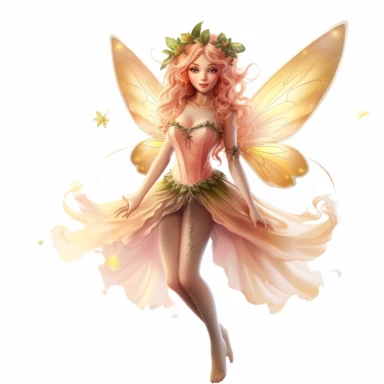 create a Clipart of awhimsical Fairy, showing full body, highly detailed face, and expression, Use dreamlike lighting with soft sunlight falling on the subjects face and hair, to create an ultra-realistic image that captures the subjects natural beauty and personality, clipart on white background, Clipart on a white background