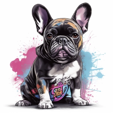 graffiti style french bulldog clip art white background