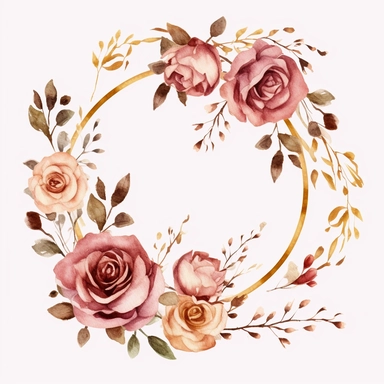 Clipart, watercolor dusty pink gold small roses wreath, hand painted, texture