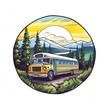 School Bus With Natural View, Realistic Clipart, Logo Design, High Quality, White Background