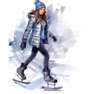 a single clipart image png graphic of a Realistic Painting Clipart Winter Girl Ice Skate PNG Illustration