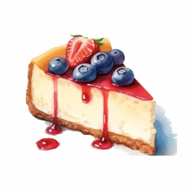 watercolor New York-Style Cheesecake clipart, hd, on white background, spaced out--ar 3:2