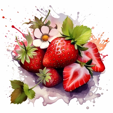 Clipart, beautiful combination with delicious strawberries, summer, fresh, watercolor paints, isolated objects on white background, digital rich, beautiful combination, high quality, 8K-Q2-S750