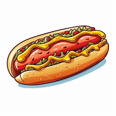 Clipart of hot dog, cartoon style, vector, on a white background