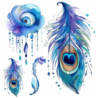 watercolor peacock clipart png graphics ,aquarelle fantasy sun catcher, feathers 8k,rain view - <@1115140997073096794> (fast)