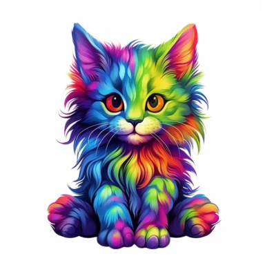 Cute Beautiful Happy Face Rainbow Cat is sitting full body Sublimation Clipart ,Cartoon,hyper realistic, intricate detail, illustration style,high solution,on the white background