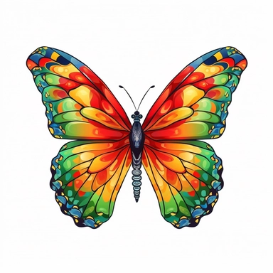 Cute Beautiful Red yellow green butterfly For juneteenth Watercolor Clipart, Cartoon, hyper realistic, intricate detail, illustration style, high solution, on the white background