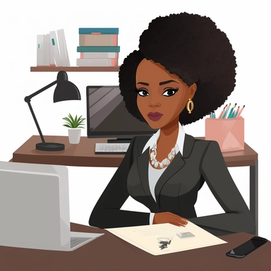 beautiful, young black woman, real estate agent sitting at her desk working clipart