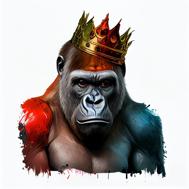 Colorful art of a gorilla with a crown, clip art, no shadow, white background, hd hdhd, 8k, sharp,