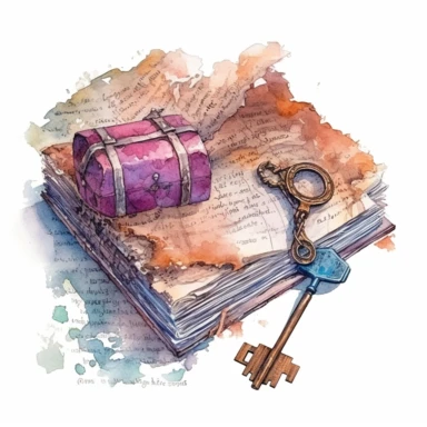 Fantasy book with Relics of the Forgotten Kingdom: Discovering artifacts that hold the key to a lost realm's past, watercolor, clipart, white background