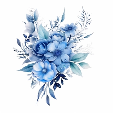 a collection of premade watercolor floral bouquet in blue, designed as clipart for various purposes including weddings, featuring intricate and delicate flower arrangements, weddings design graphic, vector, contour