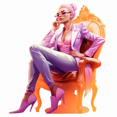 boss lady clipart fashion illustration sitting in a throne pastel pink purple orange gradient glam outfit