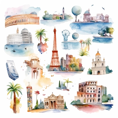 watercolor travel guide clipart on white background