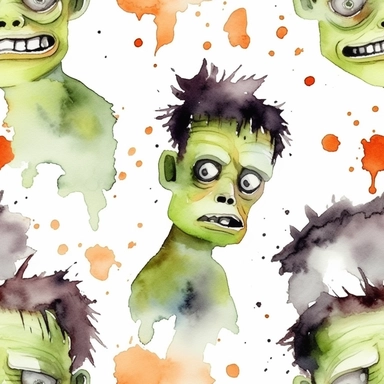 Seamless, Watercolor, Halloween Frankenstein 1 clipart, white background,