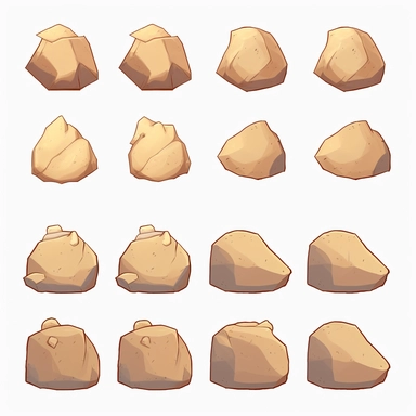 simple desert boulders, top down video game asset, isolated figures, hand drawn, level art, atmospheric effects, spatial concept art, muralist, clipart, ps1 graphics, deconstructed objects, 2d, plain background