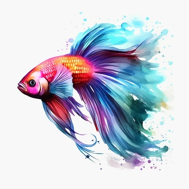 Colorful Betta Fish Watercolor Sublimation Clipart, Clipart, white background, no watermark, no text, no word,