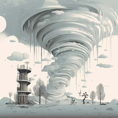 tornado storm clipart, in the style of dan matutina, distillation of forms, gray and bronze, vincent callebaut, psychological phenomena illustrations, soggy, light silver and sky-blue