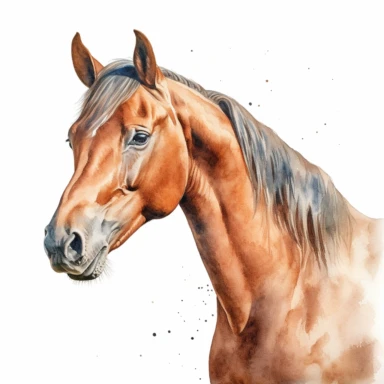 Watercolour cute morgan horse, head only, beautiful details, ultra detailed, ultra photo real intricate detailed, high definition, graphic clipart, hyper realistic, detailed, white background