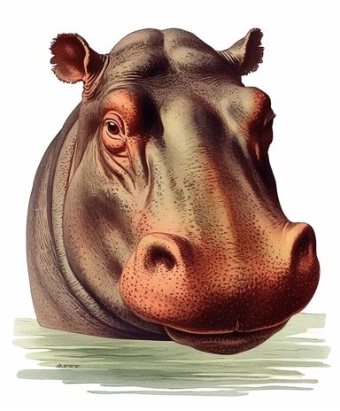 Vintage 1920 Portrait of Hippo Head Illustration , Chromolithograph, Die Cut, 1920s Illustration, Vintage, Chromolithograph, Colorful, Antique, Ephemera, Clipart, 8k, Isolated on white