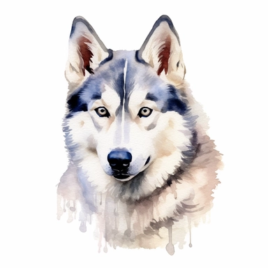watercolour cute Siberian husky dog beautiful details four perfect legs and paws realistic beautiful facial features ultra detailed ultra photo real intricate detailed png image ,high definition,300dpi,graphic clipart,computer graphics
