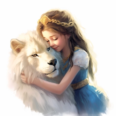 a cute princess and her furry friend share a heartfelt embrace in a detailed clipart, radiating love and companionship, digital painting, aesthetic, 8k, white background