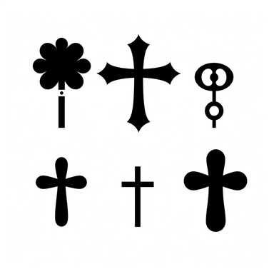 black vector icons of different designs christian crosses, on a white background, hd vector, clipart, cartoon style, minimalistic simple , 4k