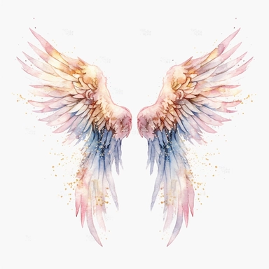 heavenly glowing ethereal white angel wings sparkling holy light surreal hand painted hand drawn watercolor clip art on isolated background — v4