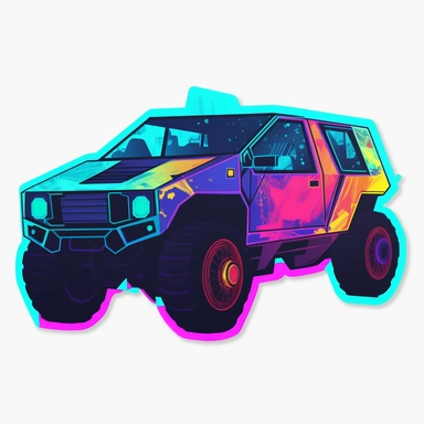 cybertruck, futuristic, neon, tech,truck, cute toy, , clipart, sticker art, flat colors, vivid, png, vector, 8k, white background, inspired by aaron douglas