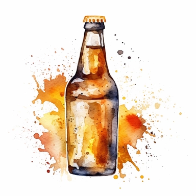 one watercolour clipart bottle of beer on a white background, in the style of golden age illustrations, villagecore, textured illustrations, high resolution, white and brown, solapunk, melting pots , no watermark, text, words, paintbrush, 300 DPI, typography, the images do not stick together, no text in the picture, no text in the picture