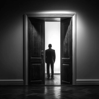 place a large closed door, symbolizing the theme of secrecy and hidden agendas. Make sure the door stands out and draws attention. Surround the door with various elements representing politics and crime. For example, you could include a shadowy figure in a suit, a briefcase, a magnifying glass, or newspaper clippings with headlines related to scandals and corruption.