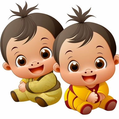adorable and happy or smiling animated asian babies either crawling or posing clipart