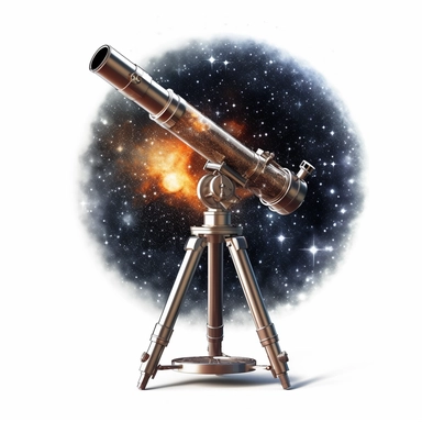 Clipart, A telescope pointing towards a constellation of stars, hyperrealistic, hyper high definition