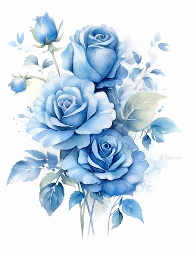 vintage beautiful victorian shabby chic blue roses frame on white background, blue theme, watercolor illustration, clipart